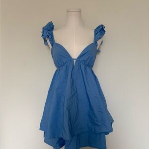 Blue Ruffled Mini Dress